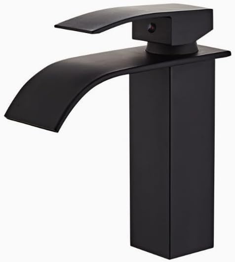 Touch-On Wasserhahn Bad Schwarz - Mattierte Wasserfall-Armatur mit Fingerprint-Schutz | Einhebelmisc