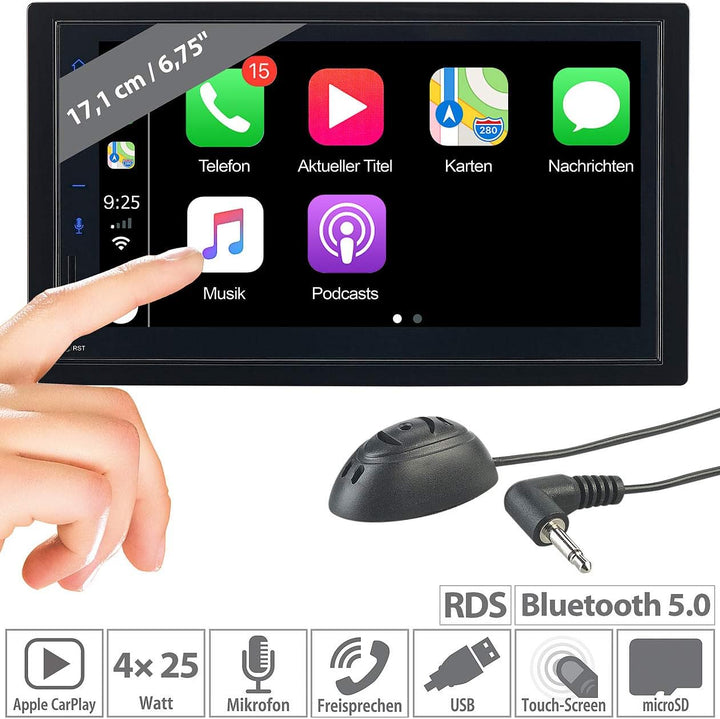 Doppel DIN Carplay: 2-DIN-Autoradio mit Apple CarPlay, Freisprechfunktion, 17,1-cm-Display (Doppeldi