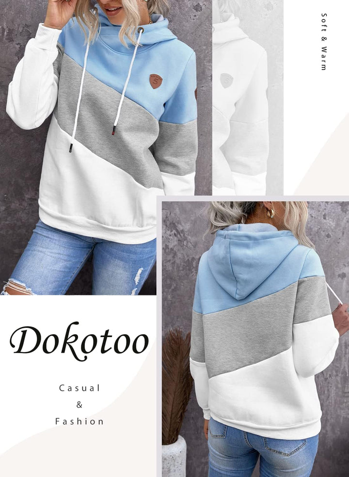 Dokotoo Damen Kapuzenpullover Stehkragen Hoodie Pullover Farbblock Sweatshirt Langarmshirt Oberteile