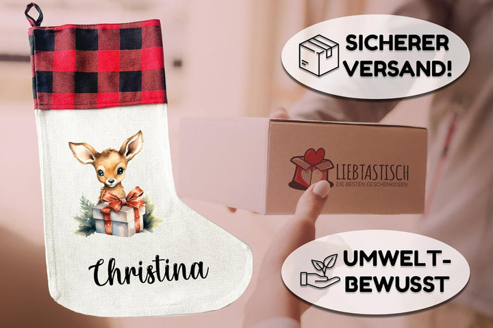 Personalisierte Weihnachtssocken mit Tieren - 40cm x 30cm - Weihnachtsstrumpf zum Nikolaus oder Weih