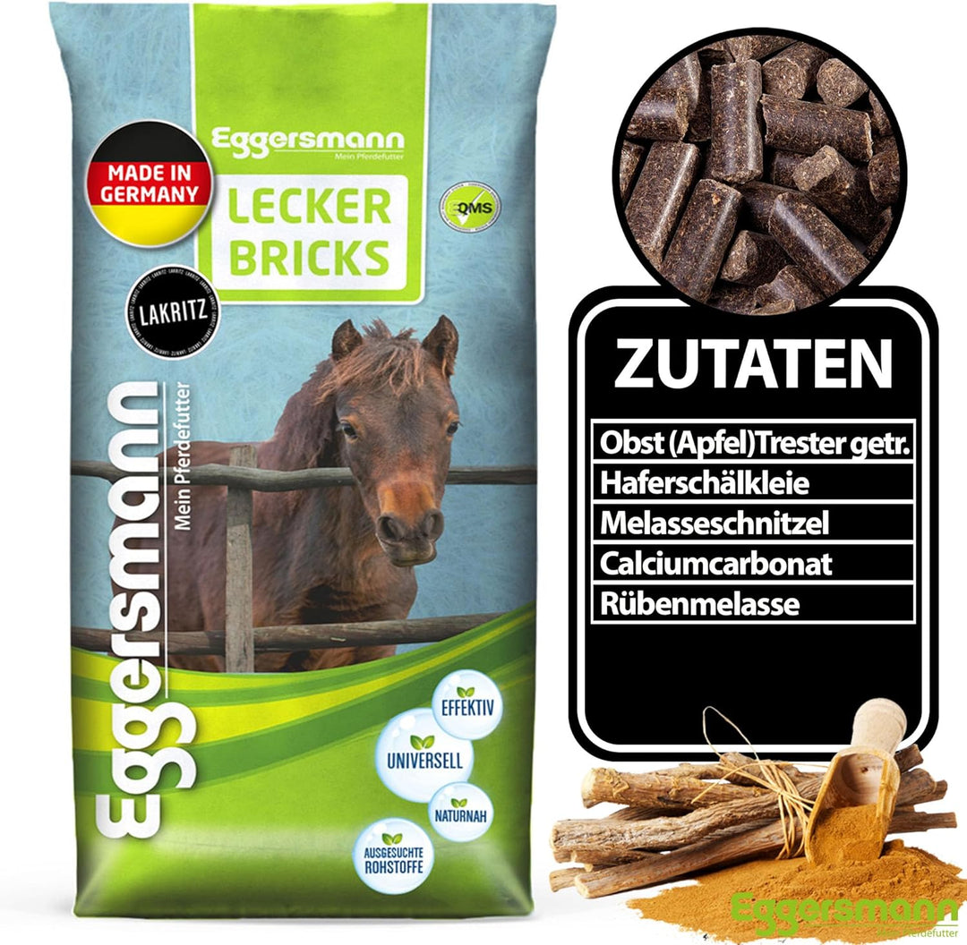 Eggersmann Lecker Bricks Lakritz – Pferdeleckerlis Lakritz – Leckerlies für Pferde und Ponies – 25 k