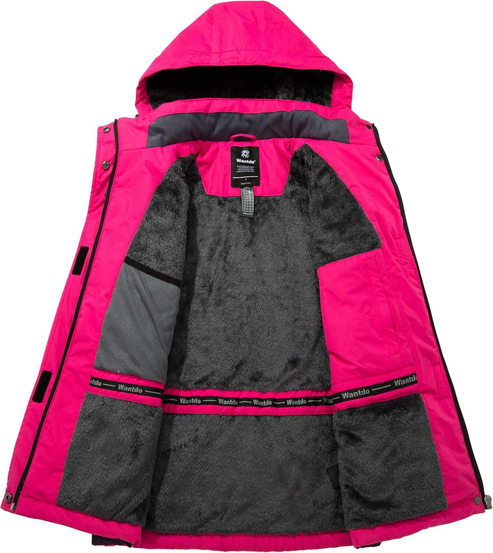 Wantdo Damen Winter Skijacke Warm Fleece Mantel Berg Snowboardjacke Outdoor Kapuzen Windbreaker Jack