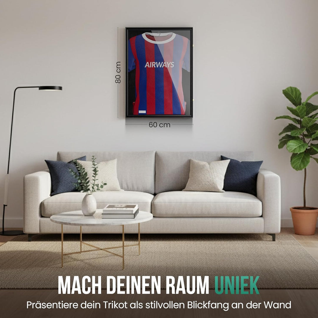 Avalo Trikotrahmen - Bilderrahmen 80x60 cm für Fussballtrikot - aufklappbar | Trikot Bilderrahmen fü