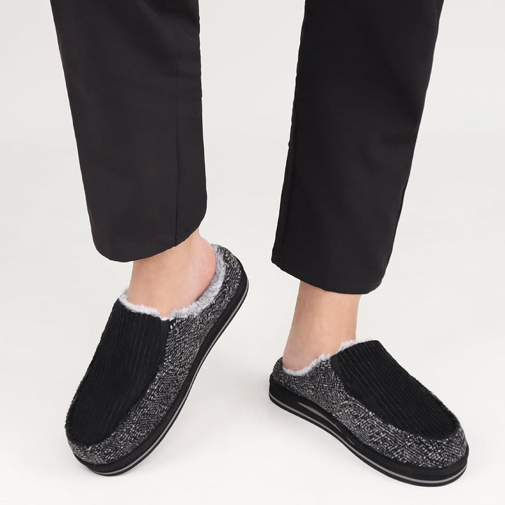 ONCAI Hausschuhe Herren Komfort Pantoffeln Plüsch Streifen Hüttenschuhe Wärme Cord Flauschig Slipper