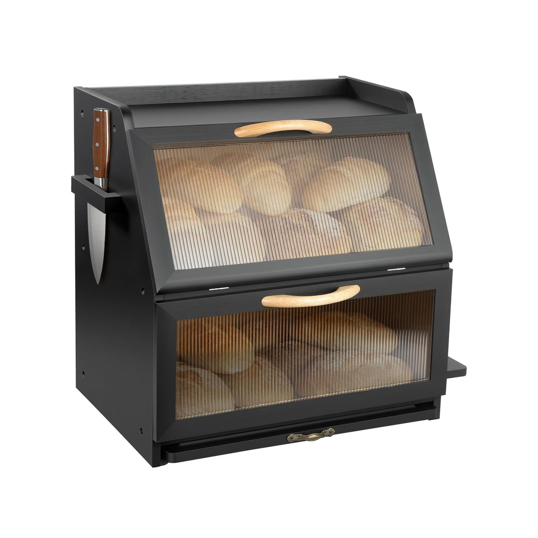 Brotkasten Bambus, Doppelte Schicht Brotbox mit Schneidebrett und Sichtfenster, Brot Aufbewahrungsbo