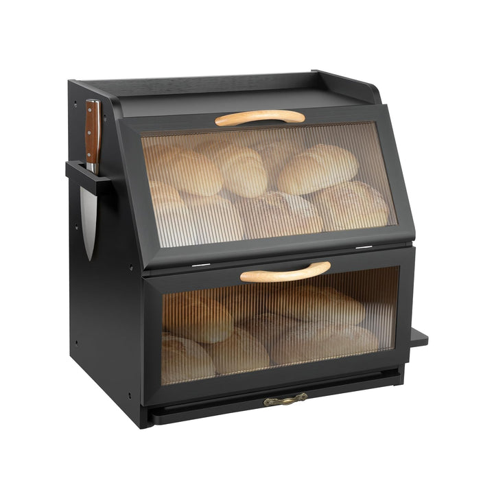 Brotkasten Bambus, Doppelte Schicht Brotbox mit Schneidebrett und Sichtfenster, Brot Aufbewahrungsbo