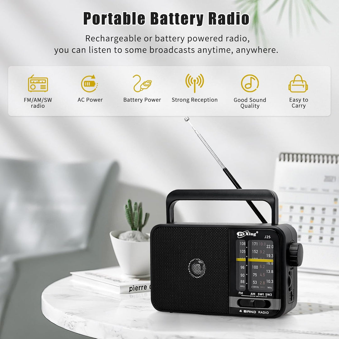 Tragbares FM AM Radio, Netz- und Akku-Radio für Zuhause oder Outdoor, kleine Tasche mit ausgezeichne