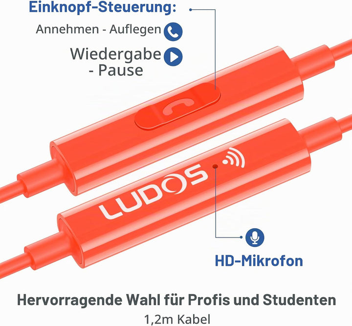 LUDOS OMNITONE Kopfhörer In Ear Kopfhörer mit Kabel und Mikrofon, 5 Jahre Garantie, In Ear Ohrhörer,