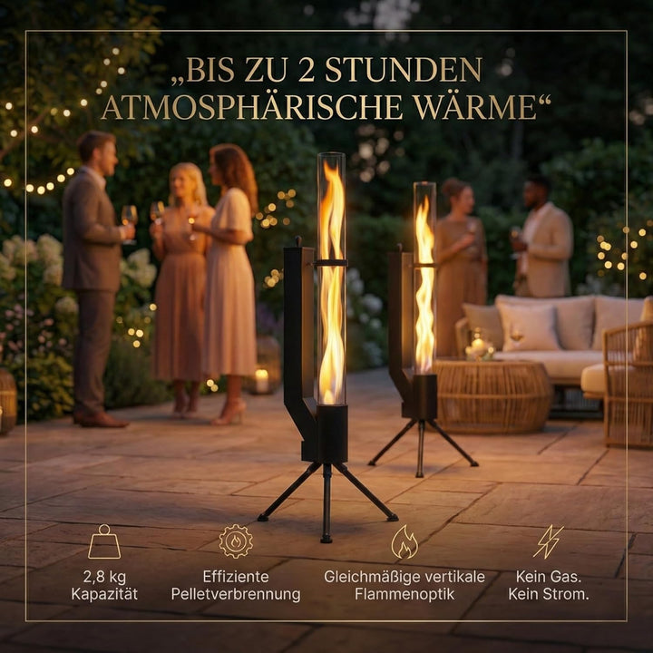 Albatros hochwertige Pelletfackel Schwarz | Raketenofen für den Garten | mit Glas Feuerrohr | Terras