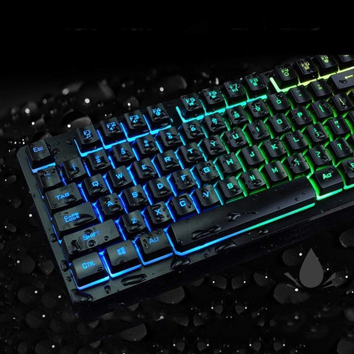UK Layout Gaming-Tastatur und -Maus Sets Rainbow Backlit Ergonomische USB-Gaming-Tastatur 2400 DPI 6