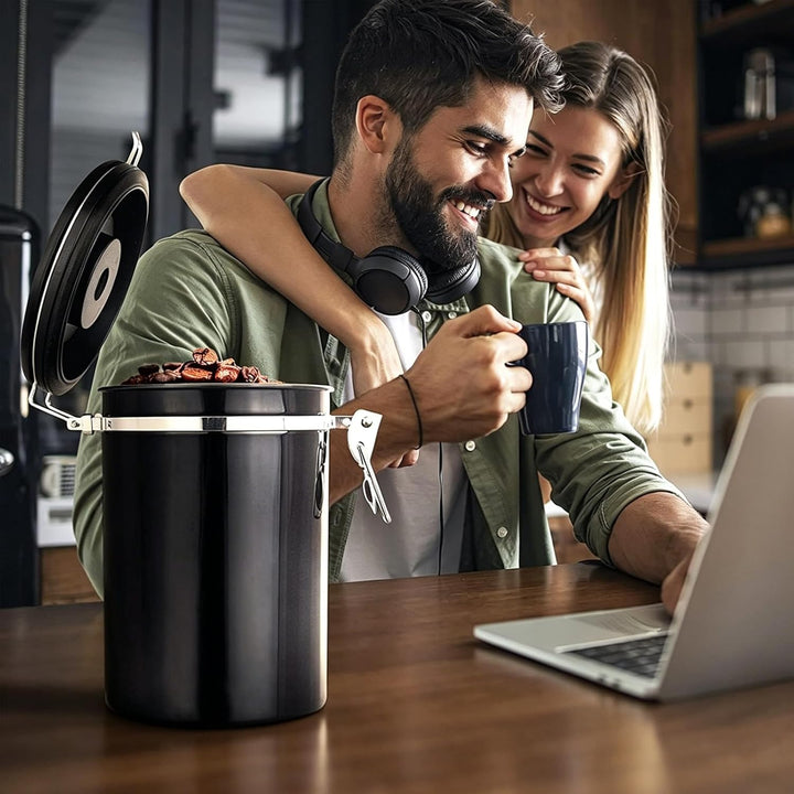 ZONJIE Kaffeedose luftdicht - 2,8L Edelstahl Kaffeebohnenbehälter 1kg Vakuum Kaffeebohnen Vorratsdos