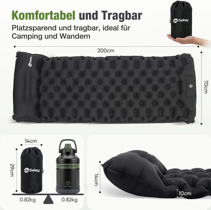 Sekey Ultraleichte Camping Luftmatratze mit Fusspumpe, 1 Min Aufblasen Campingmatratze, Extra Klein