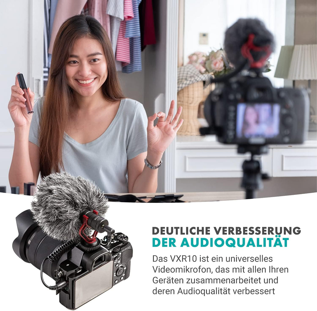 Movo VXR10 Universal Videomikrofon mit Vibrationsdämpfer Stossdämpfer Schockhalterung, Tragetasche,