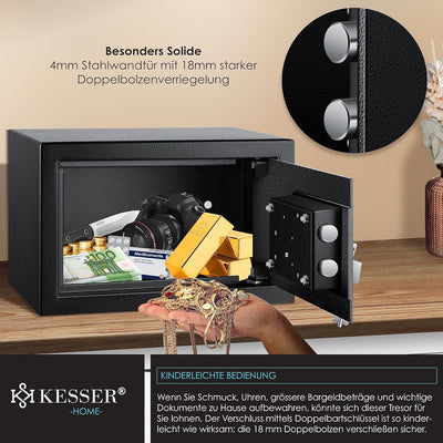 KESSER® Tresor Möbeltresor mit Doppelbartschloss, Safe Geldschrank Boden-Wandtresor Wandsafe 30x20x2