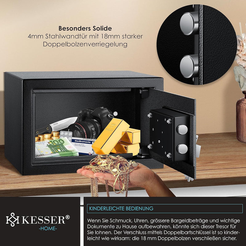 KESSER® Tresor Möbeltresor mit Doppelbartschloss, Safe Geldschrank Boden-Wandtresor Wandsafe 30x20x2