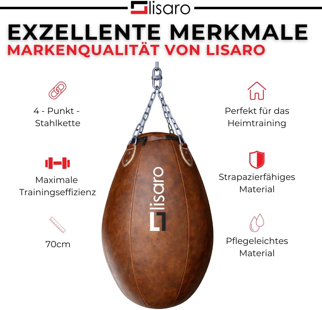 Lisaro Profi Maisbirne 70 cm – Boxbirne Punchingball hängend – 17 kg gefüllt – Premium Kunstleder Pu