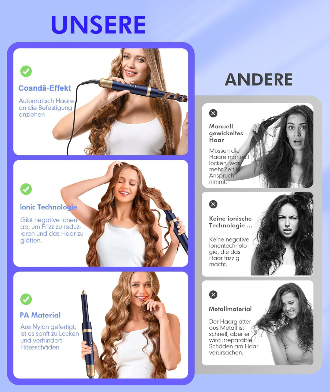 Air Styler Haarstyler 4-in-1,1300W Warmluftbürste Set Mit 110000 U/Min Haartrockner,Curly All in One