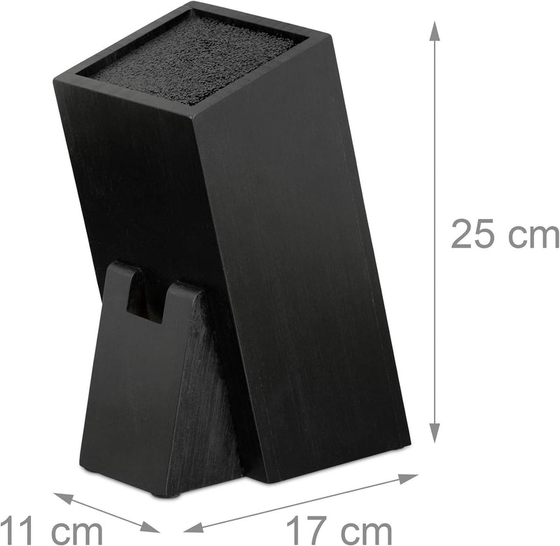 Relaxdays Messerblock mit Borsten, Küchenblock unbestückt, für 6 Messer, Holzblock aus Bambus, HBT 2