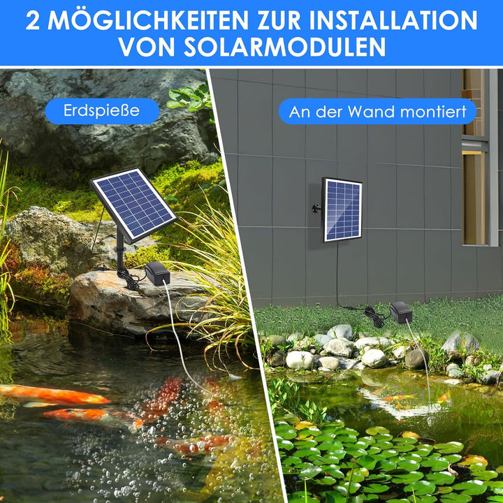 GuKKK Solar Sauerstoffpumpe, 6W Solar Teichbelüfter, Solar Luftpumpe Aquarium Oxygenator, Oxygenator