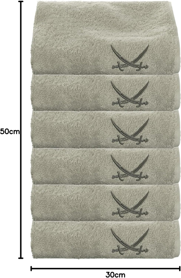 Sansibar Gästehandtuch 6er Set 30x50 cm 100% Baumwolle mit gesticktem Säbel Logo Set Handtuch Seiftu