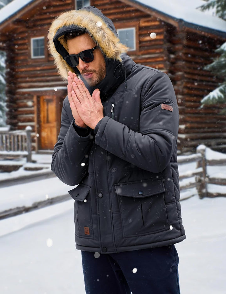 MAGCOMSEN Herren Winter Parka Jacke Winddicht Outdoor Warme Fleecejacke Freizeit Übergangsjacke Wass
