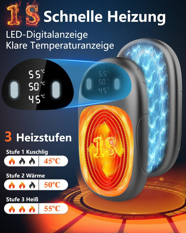 Handwärmer Elektrisch Magnetisch - 2er Pack Beidseitig Taschenwärmer Aufladbar，LED-Display & 3 Heizs
