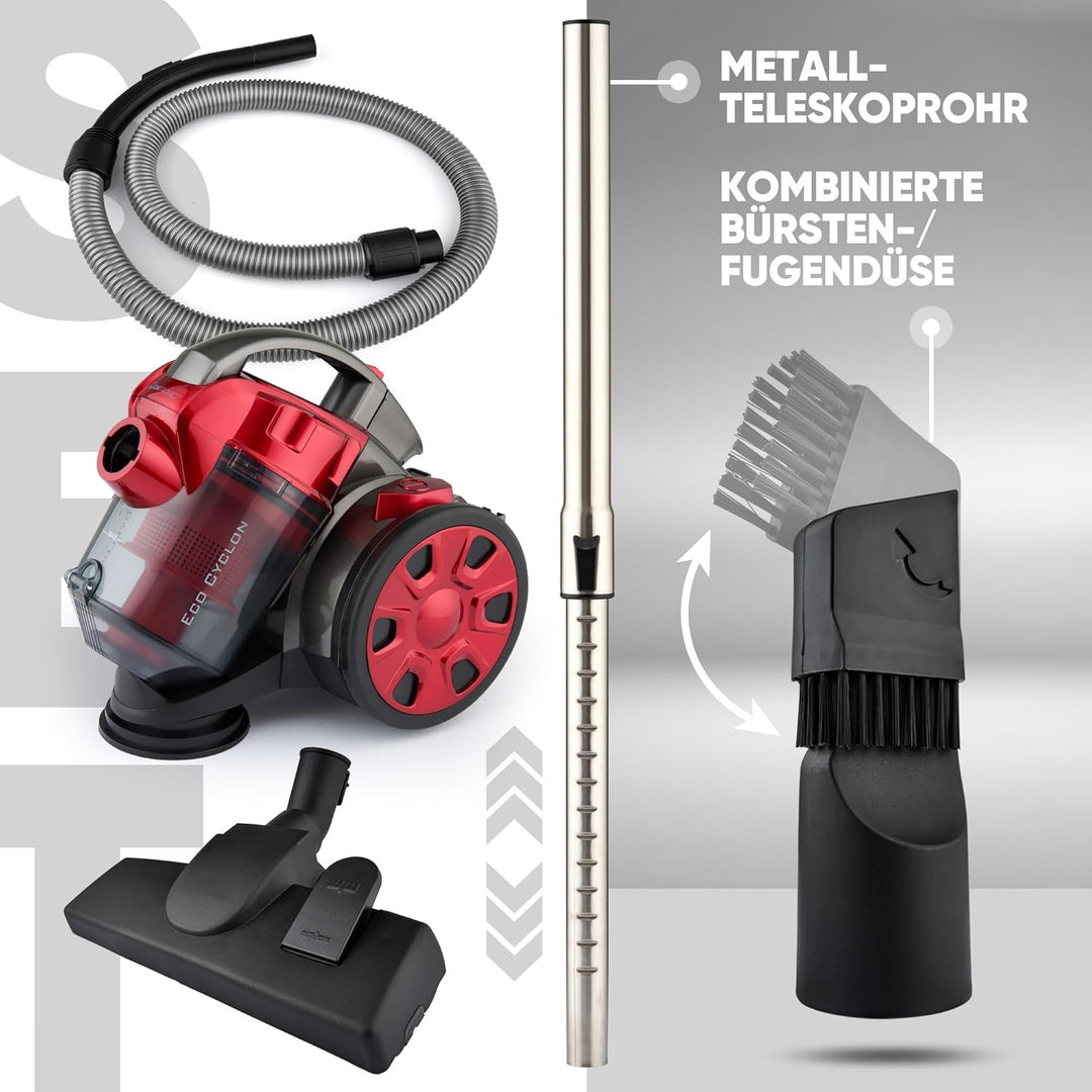 Clatronic BS 1308 Eco-Cyclon Twin-Spin Bodenstaubsauger, beutellose Filtertechnik, Hoch-Effizienz-Pa