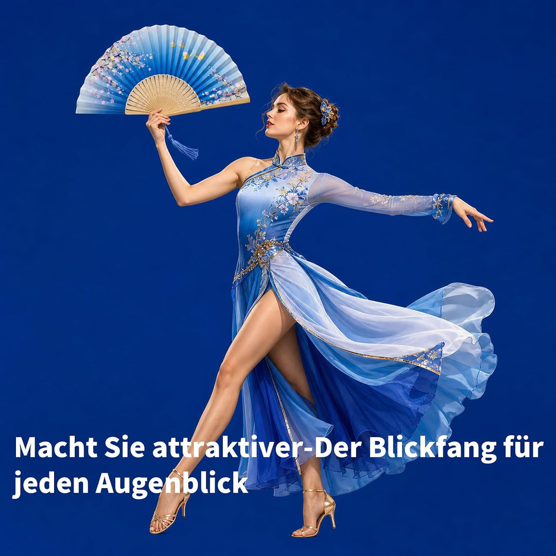 Starlet24 Faltbare Bambus Handfächer Faltfächer mit Quaste Fächer kompakt &amp; handlich als Wanddekorat