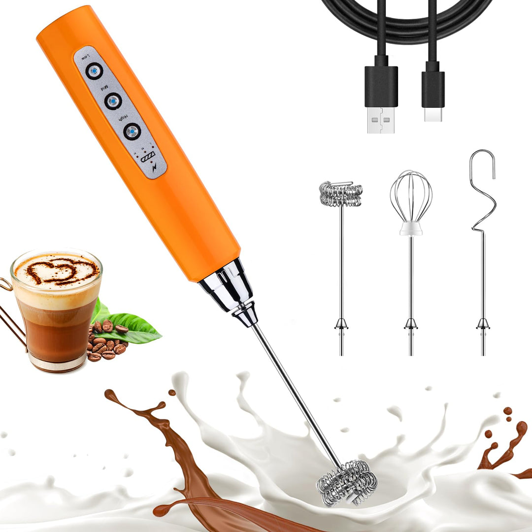 Nahida Hand-Milchaufschäumer für Kaffee, wiederaufladbarer elektrischer Schneebesen mit 3 Köpfen, 3