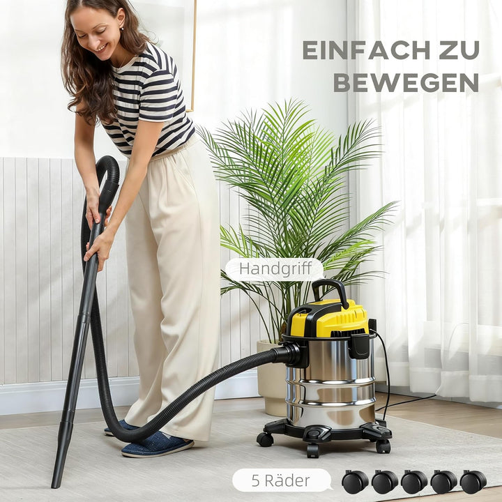 HOMCOM 3-in-1 Nass-Trockensauger 1200 W Staubsauger mit 20L Edelstahlbehälter Ø32mm Schlauchsystem B