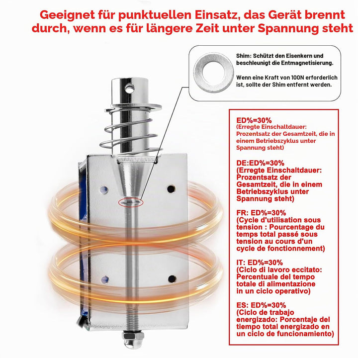Heschen Magnet-Elektromagnet, HS-1578B, DC12 V, 4,8 A, 25 mm Hub, Kraft 50 N, Push-Pull-Typ, offener