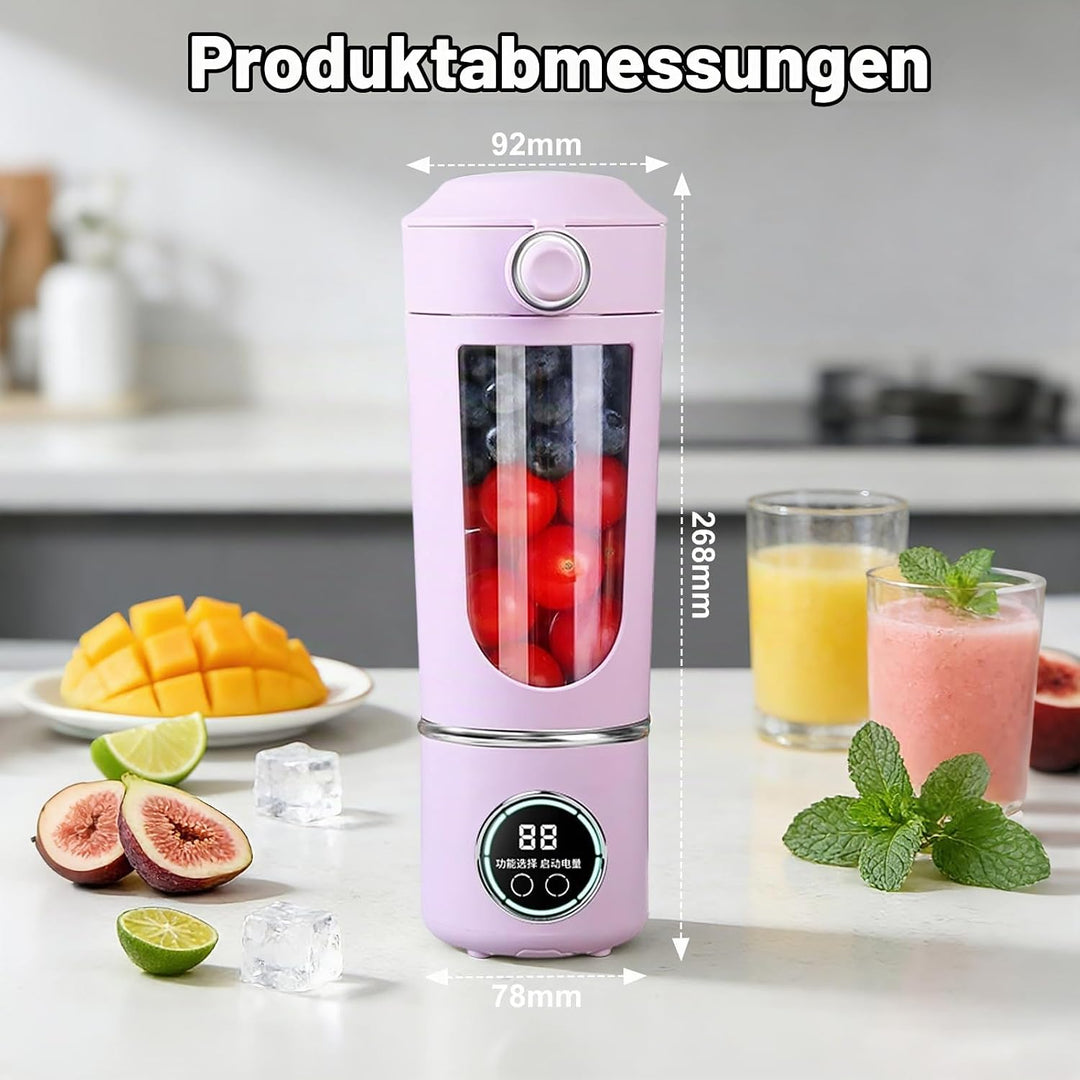 Tragbarer Mixer Smoothie Maker, 700 ml Kleiner Entsafter, Typ-C Wiederaufladbar, mit 12 Rostfreien K