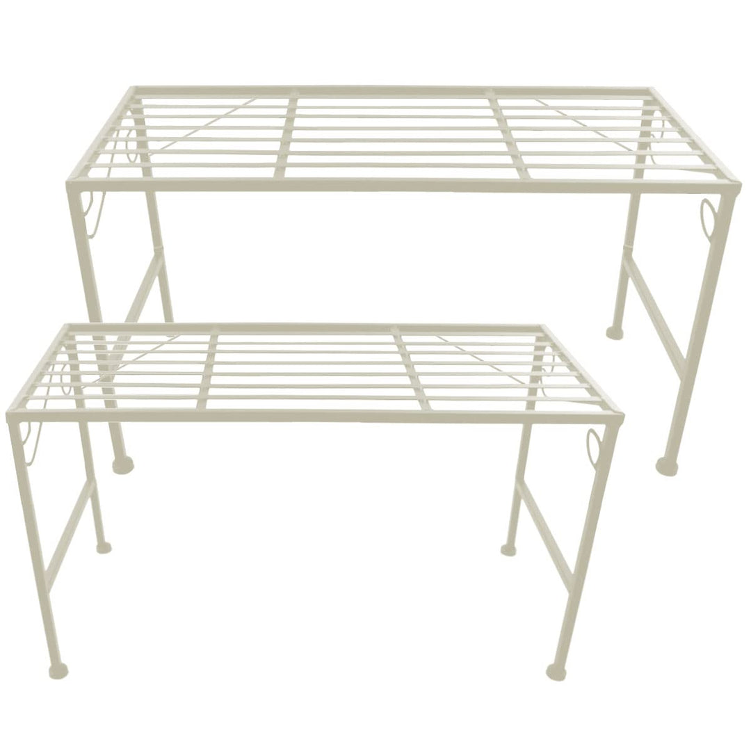 PrimoLiving Metall Blumentreppe 2-teilig creme - Klappbare 2-stufige Blumenbank Metall-Bank Blumenre