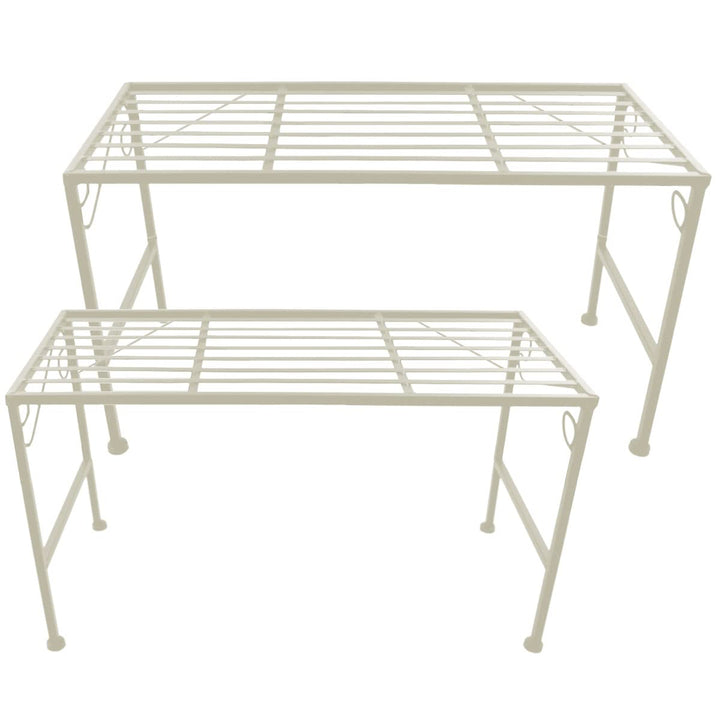 PrimoLiving Metall Blumentreppe 2-teilig creme - Klappbare 2-stufige Blumenbank Metall-Bank Blumenre