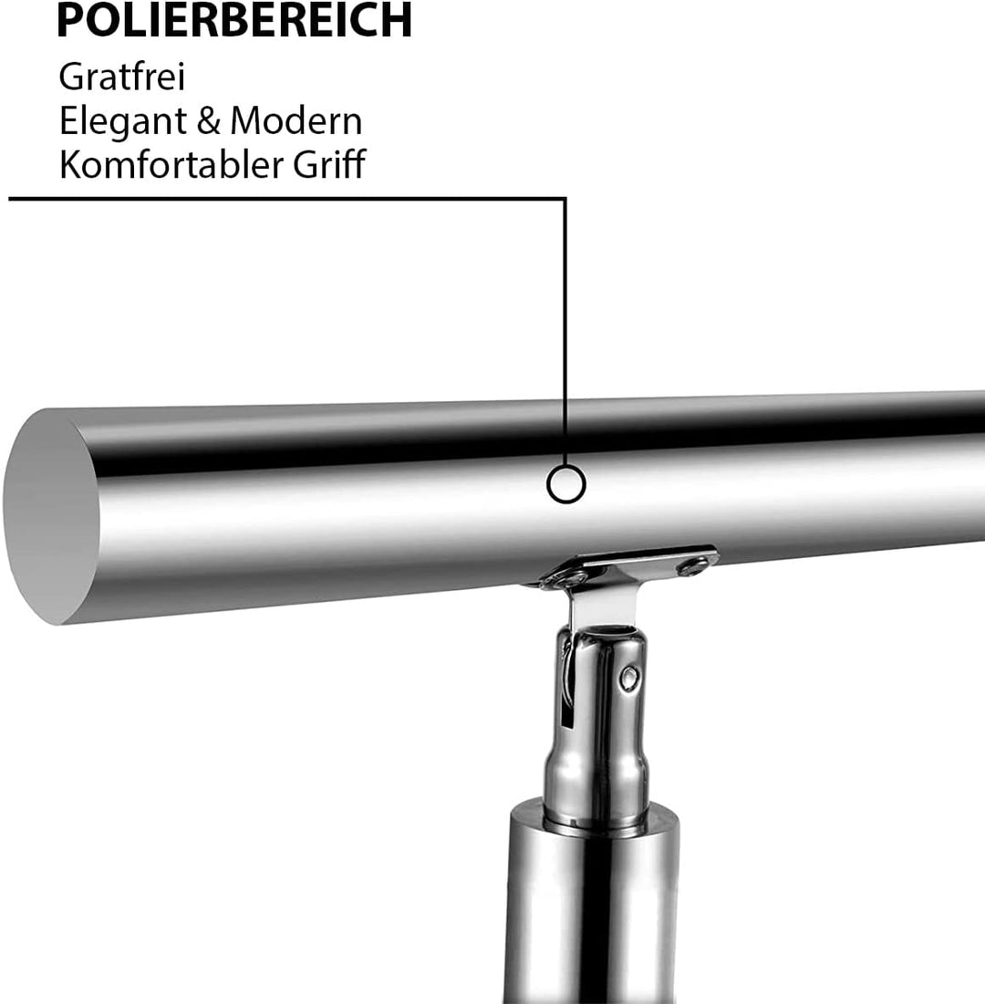 CAVATINY Edelstahl Handlauf Geländer für Treppen Brüstung Balkon mit 4 Querstreben - Innen und Ausse