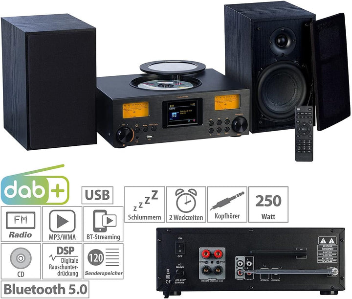 VR-Radio HiFi Anlage: Micro-Stereoanlage: Webradio, DAB+, CD, Bluetooth, App, 300 W, schwarz (Kompak
