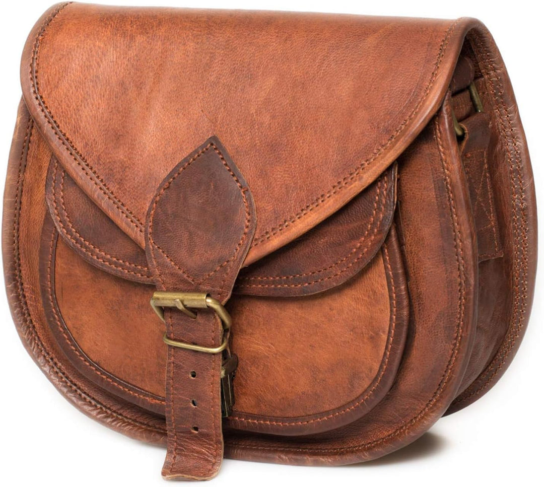 LEABAGS Leder Handtasche Damen, Vintage Cognac Premium Echtleder Umhängetasche, Damen Schultertasche