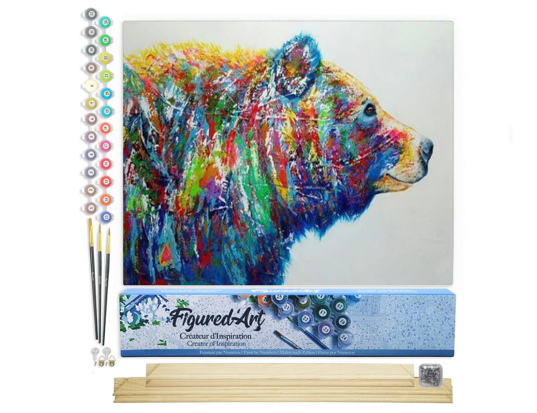 Figured'Art Malen Nach Zahlen Erwachsene Mit Rahmen Bunte Bären - Paint by Numbers Basteln DIY Baste