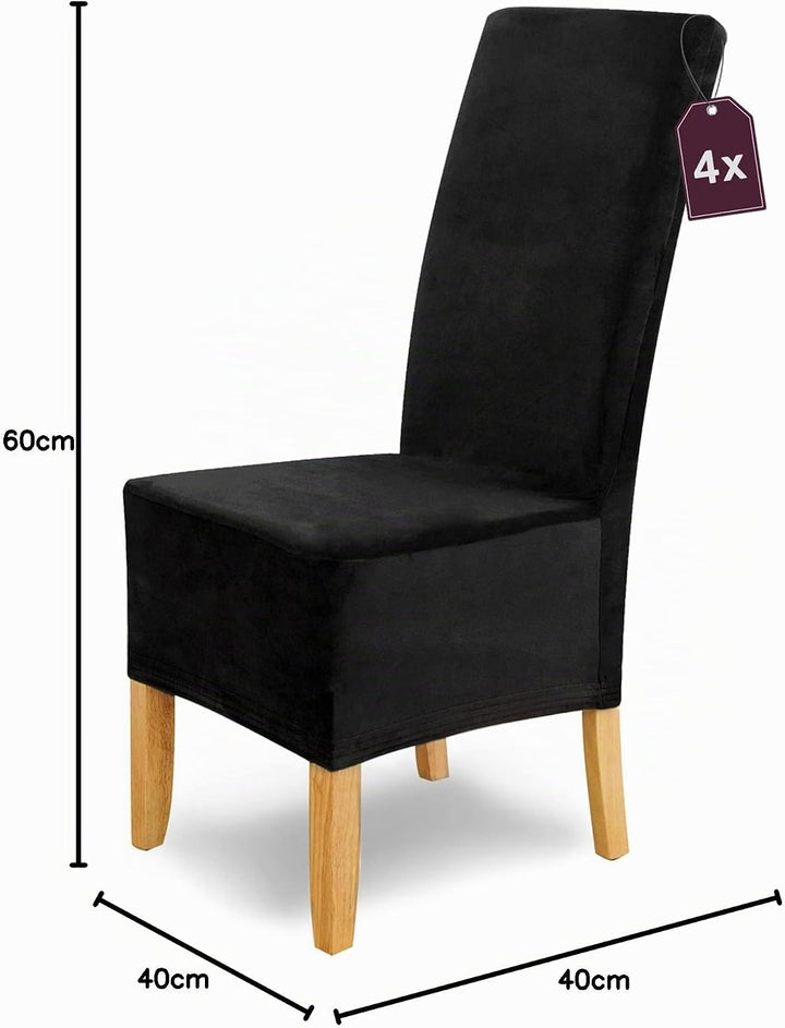 SCHEFFLER-Home Stretch Stuhlhussen Samt Puma Velvet/Velours Stuhlhussen Schwarz 4er Set/Stuhlabdecku