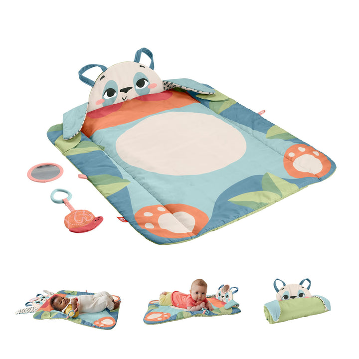 FISHER-PRICE Rolli-Roll Panda Spielmatte - Grosse 3-in-1 Spielmatte zum Mitnehmen, kontrastreiches M