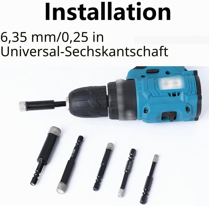 Diamantbohrer Set, Fliesenbohrer Set 7-tlg(5, 6, 8, 10,12,14,16mm), Sechskant-Schaft, Diamant Bohrer