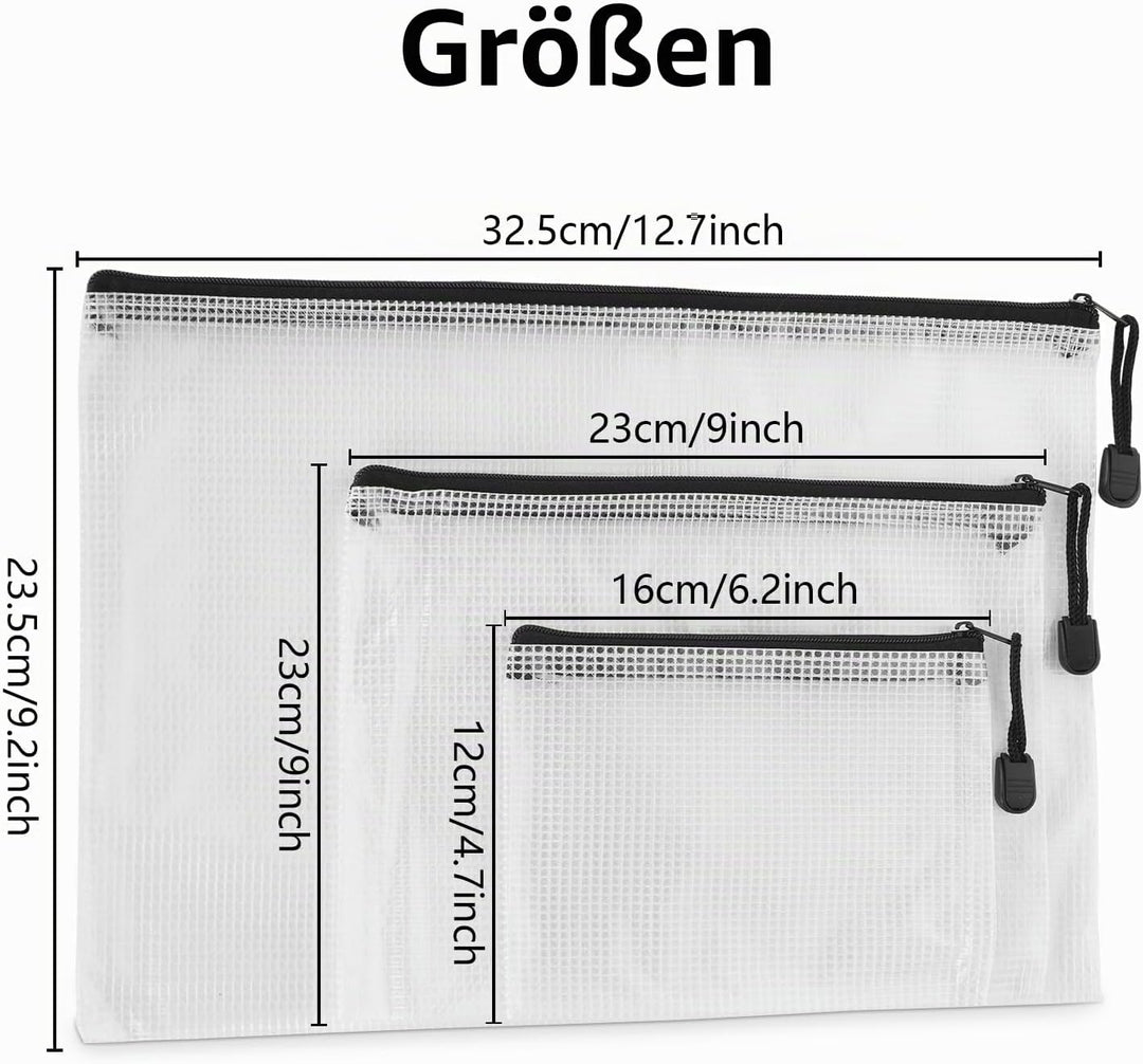 JMIATRY 30 Stück Dokumententasche mit Reissverschluss A4+A5+A6, Beutel mit Reissverschluss, Wasserdi