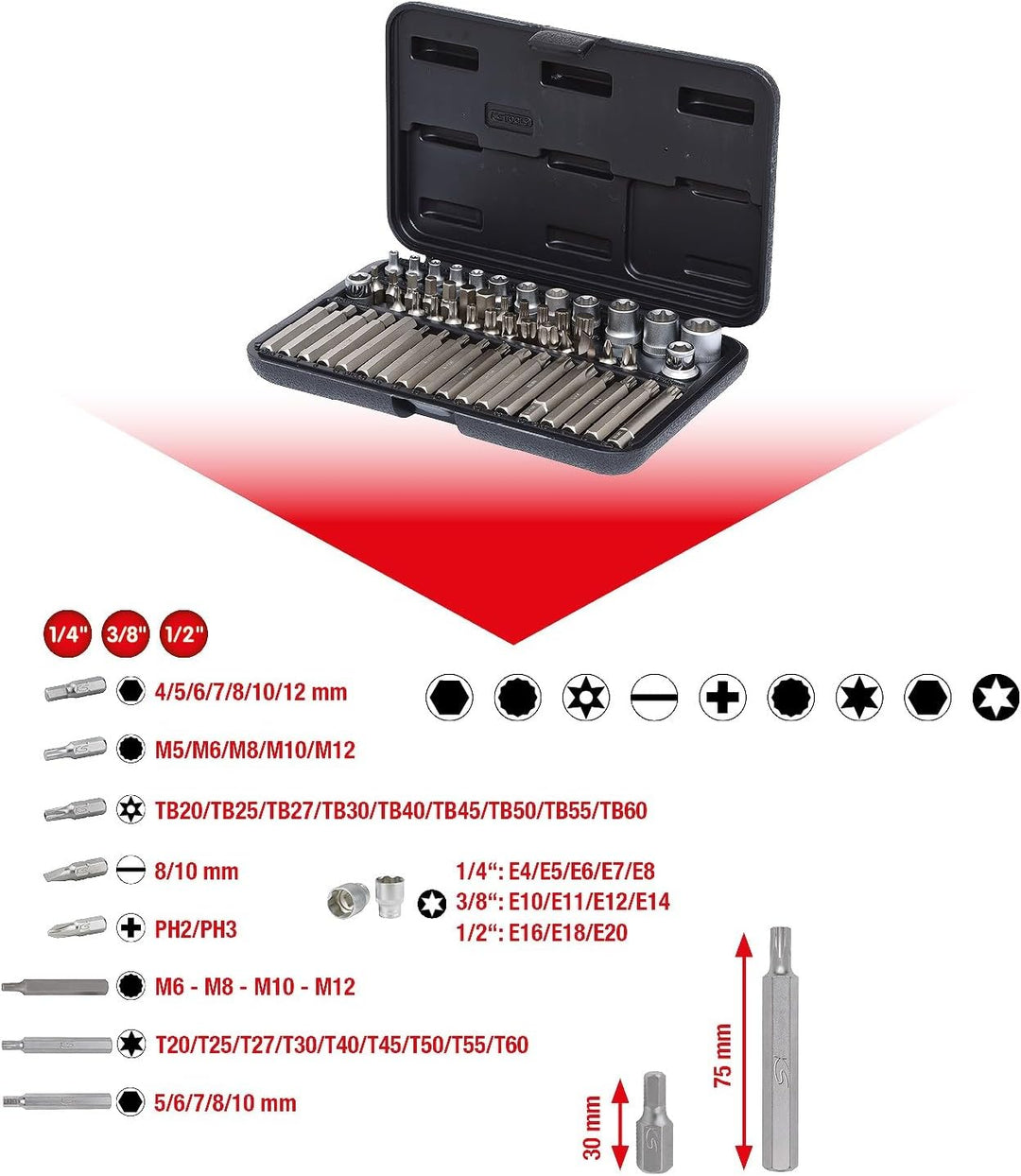 KS Tools 911.4305 1/4"-1/2" TX-Steckschlüssel- und Bit-Satz, 57-tlg.