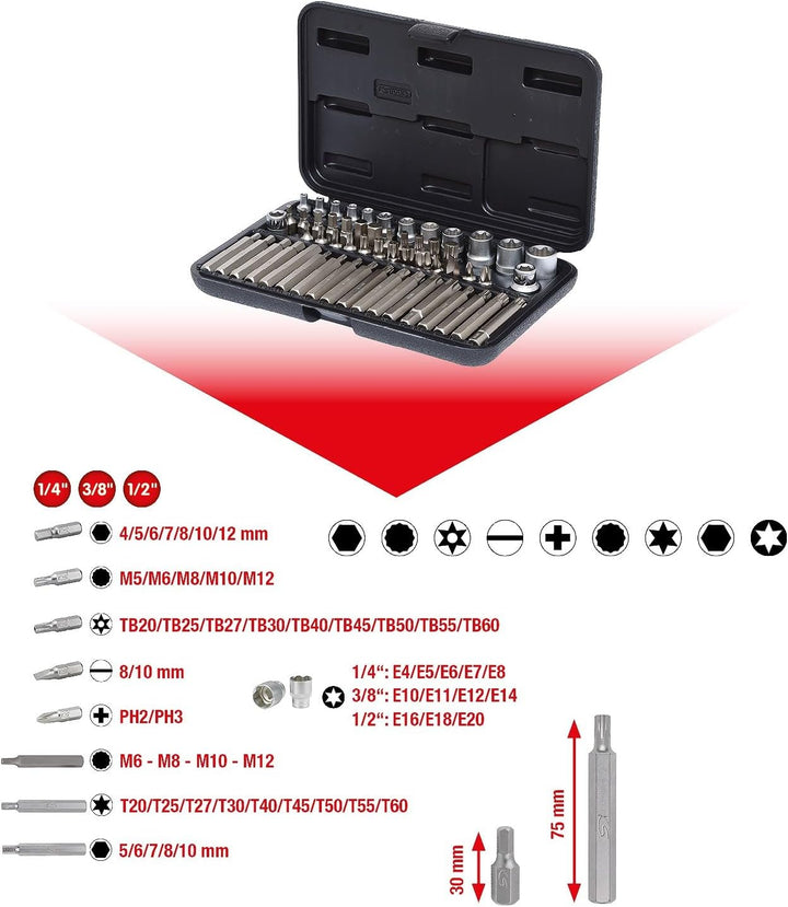 KS Tools 911.4305 1/4"-1/2" TX-Steckschlüssel- und Bit-Satz, 57-tlg.