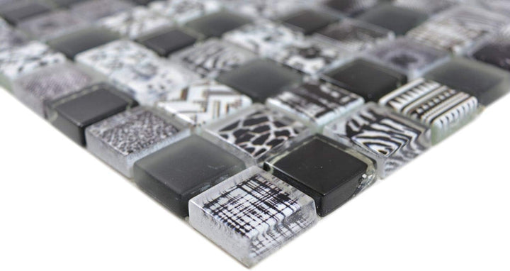 Mosaik Fliese Glasmosaik Quadrat Crystal mix schwarz für WAND KÜCHE Wandverblender Fliesenspiegel Ve