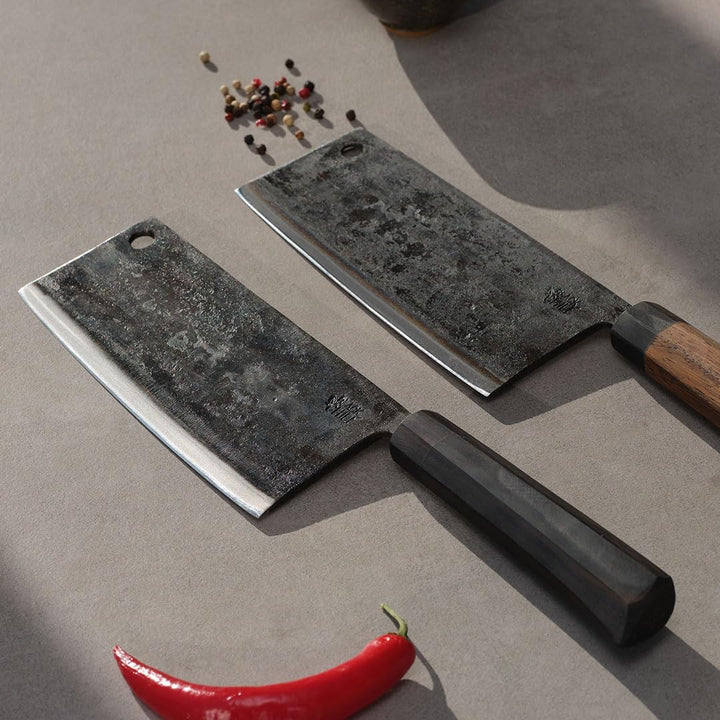 Hackmesser (Chinesisches Kochmesser) für Fleisch und Gemüse | Griff: Eisenholz | 18 cm Carbonstahl K