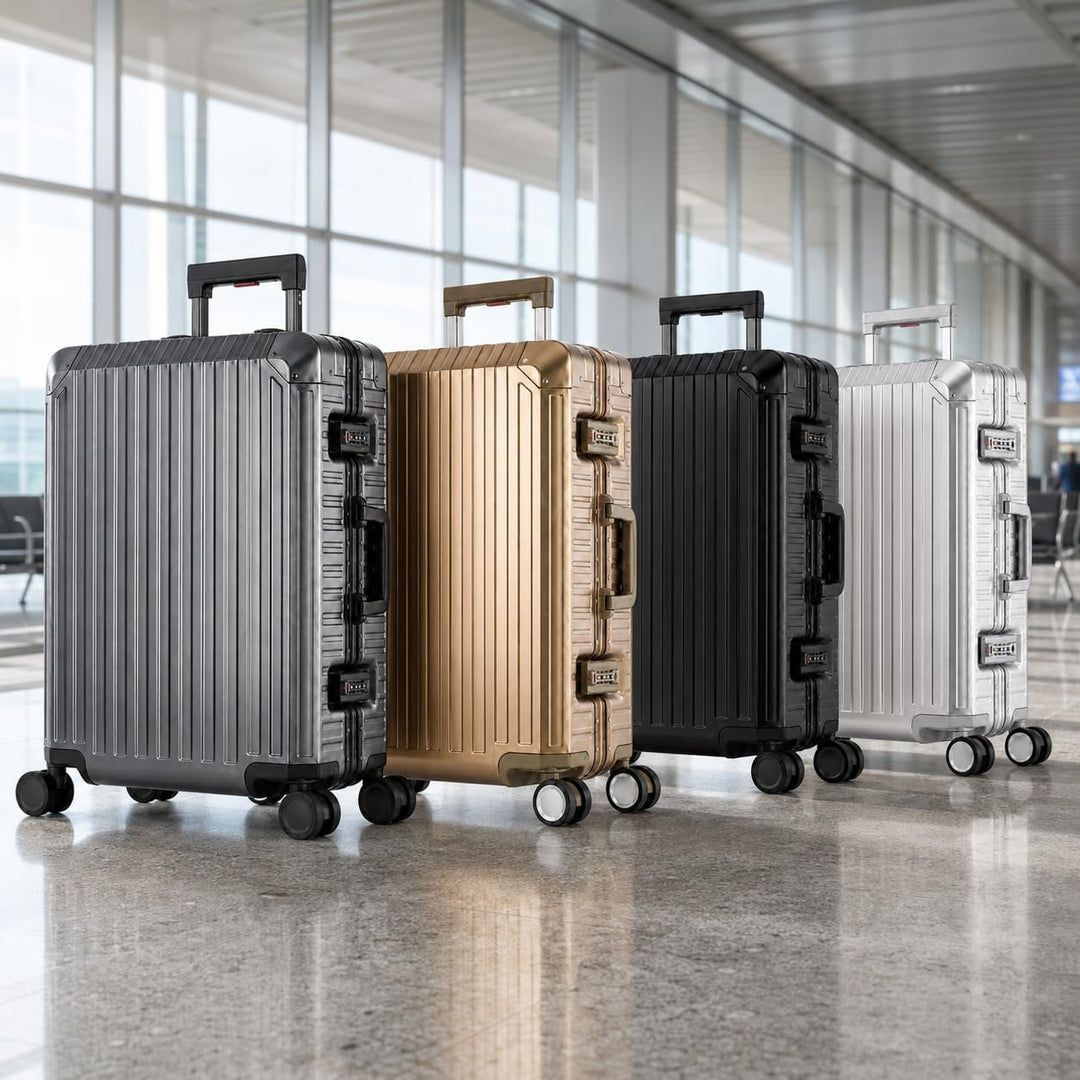 Travelhouse 100% Aluminium Reisekoffer Schwarz M-66cm Hartschalenkoffer 2X TSA Zahlenschloss 4 Silen
