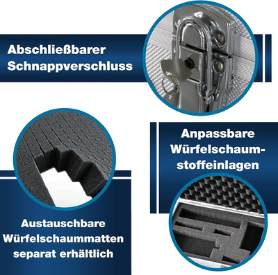 PeakTech 7265, Transportkoffer für Messinstrumente, widerstandsfähiger Aluminiumkoffer, Werkzeugfach