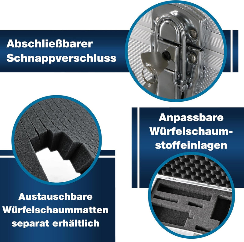 PeakTech 7265, Transportkoffer für Messinstrumente, widerstandsfähiger Aluminiumkoffer, Werkzeugfach