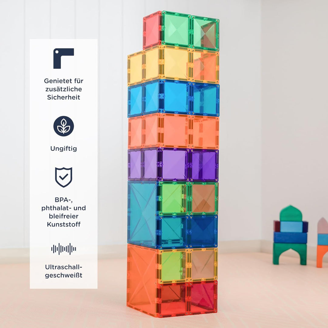 CONNETIX Magnetische Fliesen Regenbogen Quadrat Packen, 42 Stück